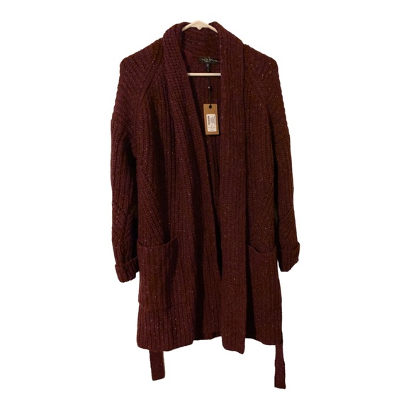 rag & bone Sweaters - Rag and Bone Burgundy Eco Donegal Long Woven Cardigan Size XS with Tie